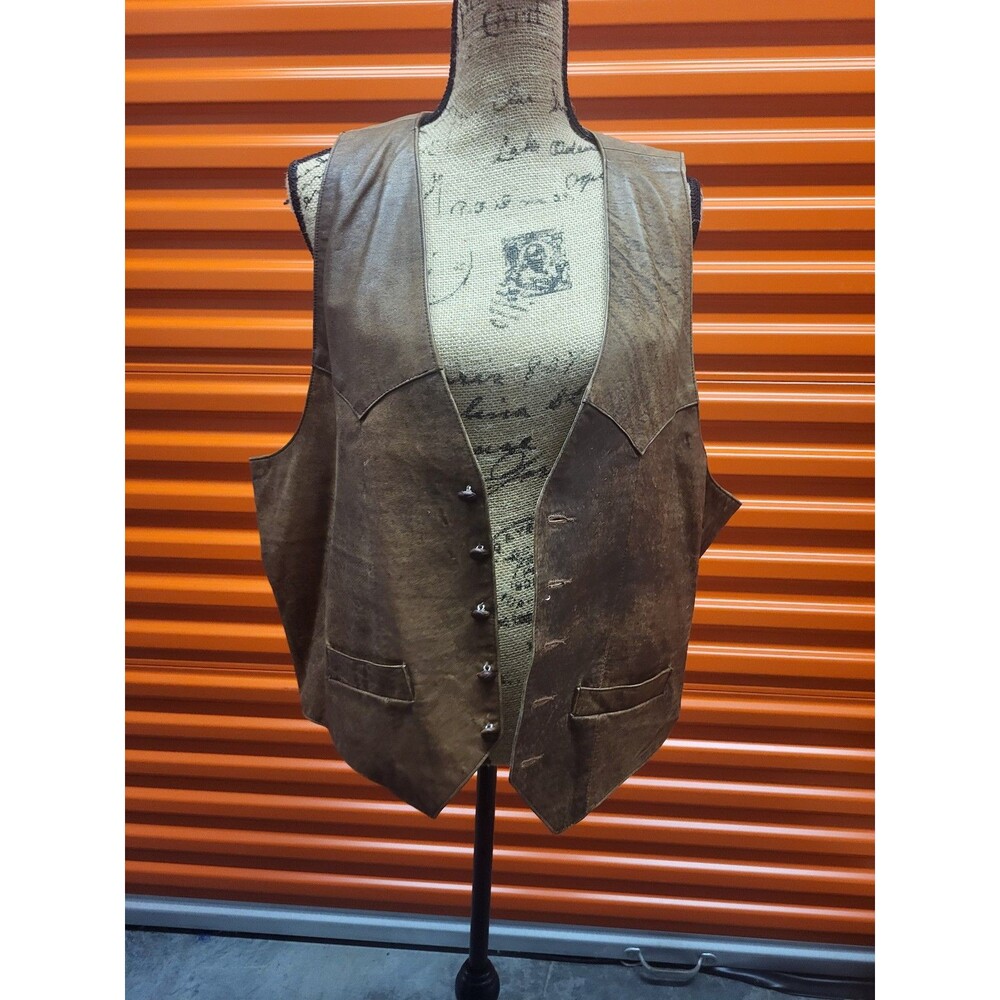 Vintage Diamond Leathers Vest Men's Sz 50 Brown Biker Cowboy Western Made In USA